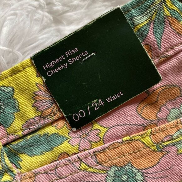 Wild Fable Jean Shorts Highest Rise Cheeky Floral NEW Yellow Green Pink Size 00 - Picture 7 of 8